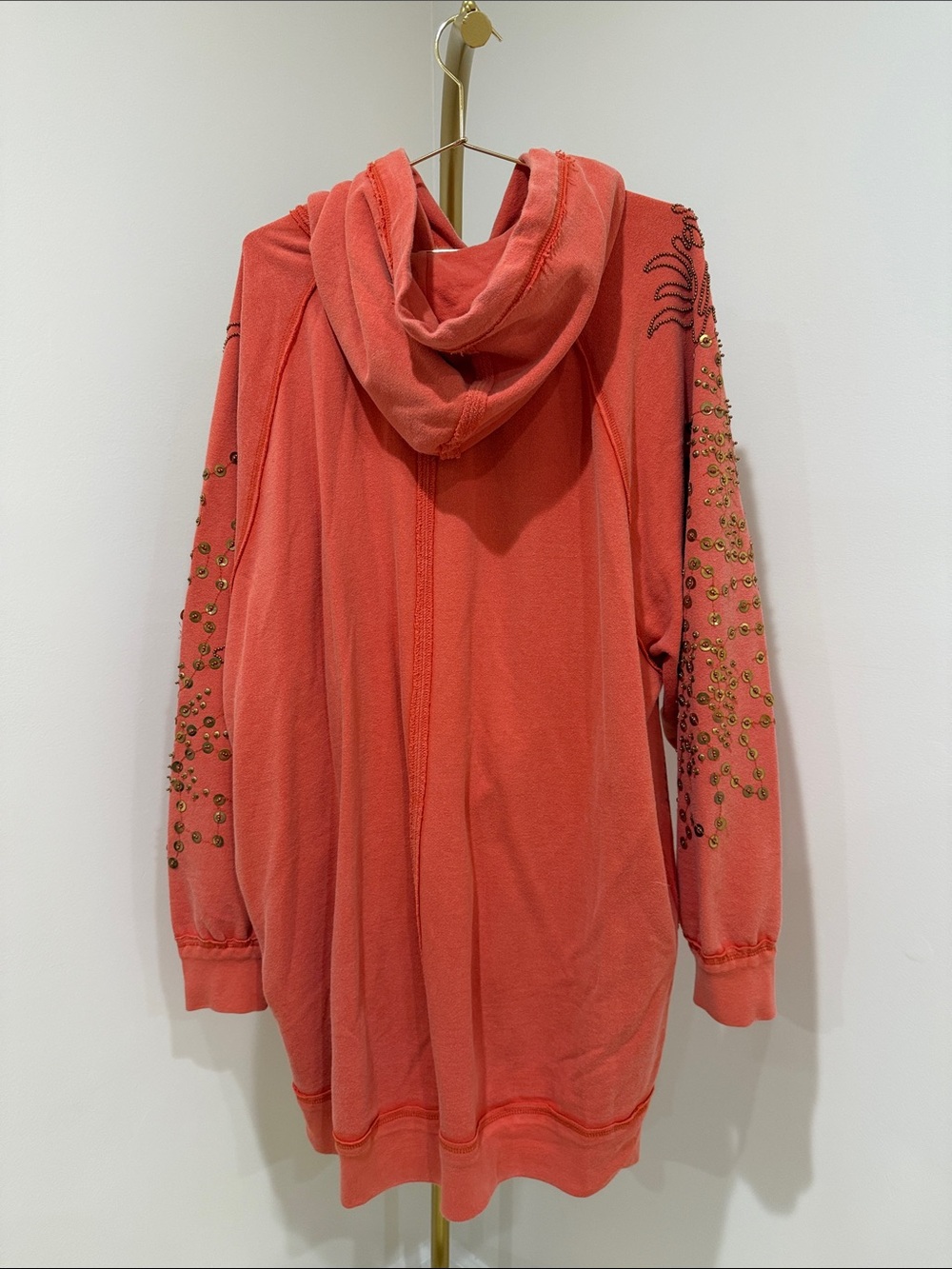 We The Free Coral Orange Hoodie Sweater with Purple Patch - Picture 8 of 9
